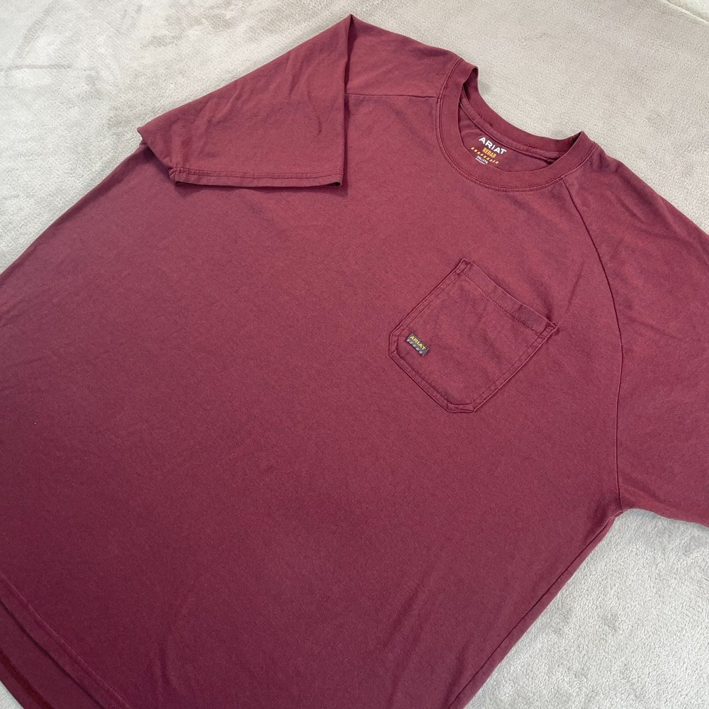 Ariat Rebar Strong T Shirt Men 3XL Maroon Pocket Crew Neck Short Sleeve Work